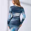 RoseSeek Women's Off Shoulder Ombre Tie Dye Bodycon Dress Long Sleeve Slim Fit Pencil Mini Dresses (M)
