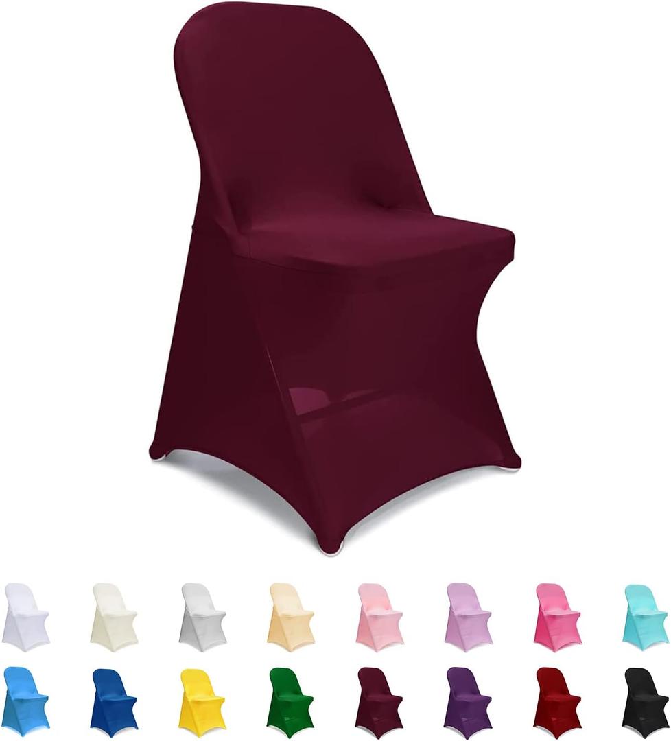 ManMengJi Spandex Folding Chair Covers, Burgundy Folding Chair Covers 6 PCS, Universal Fitted Chair Slipcovers for Wedding, Party, Banquet, Holidays, Celebration