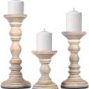 Mela Artisans Whitewash Wood Candle Holders for Pillar Candles Set of 3 | Willow Decor Style for Mantles | White Mango Wood Farmhouse Candle Holders | Rustic Wooden Candleholder | Sized 6", 9" and 12"