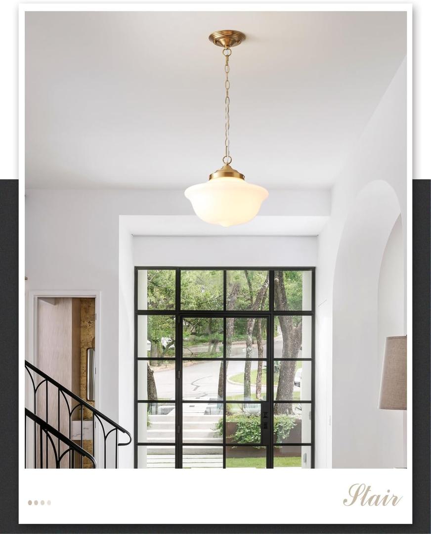 Schoolhouse Light Fixture, 12 Inch Black Finish with Milk Glass Semi Flush Mount Ceiling Light, Ceiling Light Fixture for Kitchen Hallway Entryway (Type C Pendant Light)