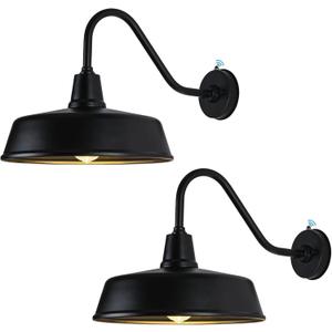15" Barn Lights Outdoor Gooseneck Lighting, Dusk to Dawn Black Exterior Barn Lights for House, Farmhouse Wall Lighting Fixtures with Sensor for Porch Garage (2, 15" Diameter)