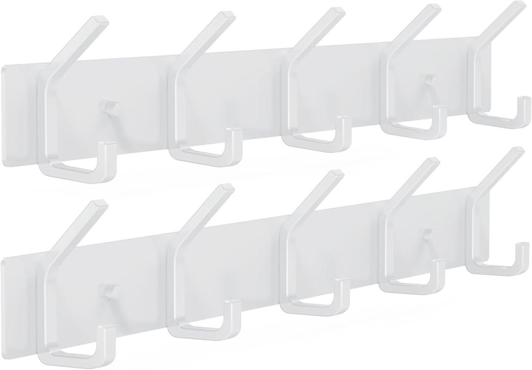 evory 2 Pack Coat Rack Wall Mount, 16.65 Inch Heavy Duty Metal Coat Wall Hooks for Hanging, Wall Hook Rack Coat Hanger for Purse Clothes Jacket Backpack Entryway Bathroom Kitchen, Matte White