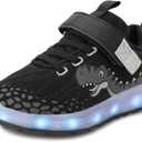 Toddler Sneakers Light Up Shoes for Boy Girl with Hook and Loop Comfortable Led Shoes Non-Slip Dinosaur Shark Shoes Little Kid (Black)