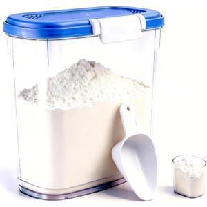 Large Rice Storage Container 20 Lbs - Tall Flour Container with Scoop + Cup - Slim Dry Food Storage Bin for Cereal, Sugar, Beans, Pet Dog Cat Food Container - Kitchen and Pantry Storage Organization