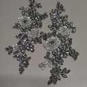 FINGERINSPIRE 2 PCS Handmade Beaded Crystal Patches Sparkly Sewing Floral Rhinestone Lace Applique Patch Clear Glass Rhinestones Embroidery Lace Patches for Wedding Dress Decoration Clothes Accessory