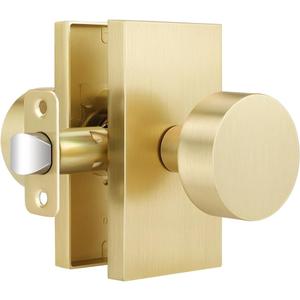 EHOMEWARE Gold Door Knob 1 Pack, Soft Satin Brass Door Handle Interior No Lock, Modern Closet Door Lever, Keyless Passage Door Handle, Indoor Door Knob for Hall, Reversible for Left/Right Sided Doors