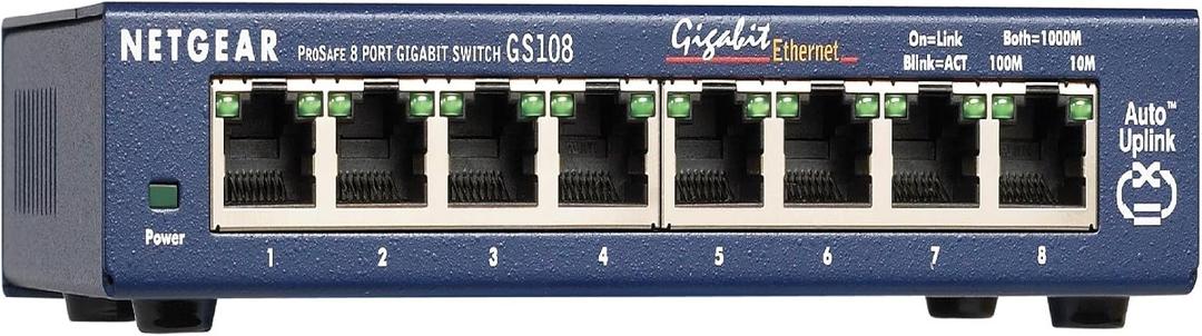 NETGEAR 8-Port Gigabit Ethernet Unmanaged Switch (GS108) - Desktop or Wall Mount, and Limited Lifetime Protection