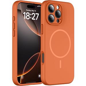 Magnetic for iPhone 16 Pro Max Case, Compatible with MagSafe, Full Camera Protection, Military-Grade Protection 3.0mm Thicken Silicone Phone Cover for 16 ProMax 6.9", Orange