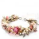 Handcrafted Dried Flower Crown, Natural Preserved Daisy Wreath Headband in Cream and Pink, Rustic Wedding Hair Garland for Kids and Flower Girls