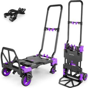 2-in-1 Foldable Hand Truck Dolly,330lb Cart Retractable,4 & 2 Wheel,Purple