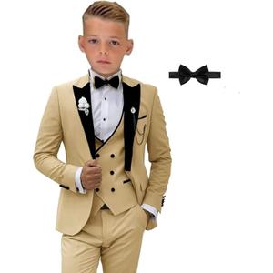 SAROULU Formal Suit for Boys, 3 Pieces Slim Fit Boy Suits for Weddings, Kids Boy's Tuxedo First Class Boy Outfit (4, Champagne)