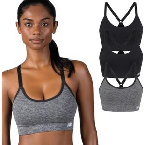 New Balance Women's Sports Bras 3 Pack, Seamless Cami, Removable Pads, Medium Impact Gym Sports Bra for Women, Workout Set (Gray, M)