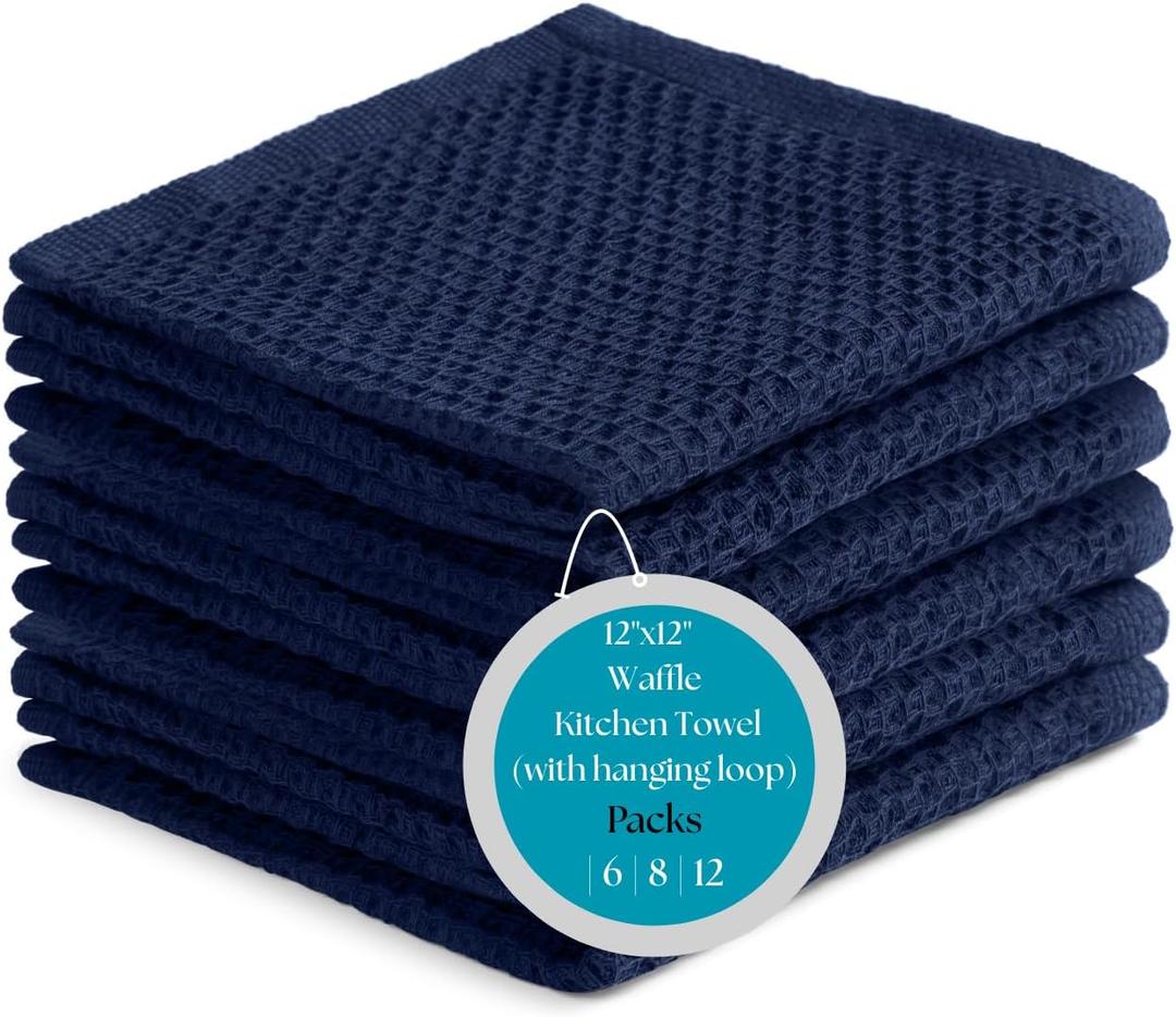 Premium Cotton Waffle Kitchen Wash Cloths - Pack of 6 (12x12 Inches), Ultra Soft, Super Absorbent, Quick Dry, Best as Wash Cloth and Dish Rags - Blue
