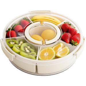 Divided Serving Tray with Lid and Handle Snack Box for Fridge Snackle Box Container Snack Spinner for Adults Serving Platter Fruit Tray (12")