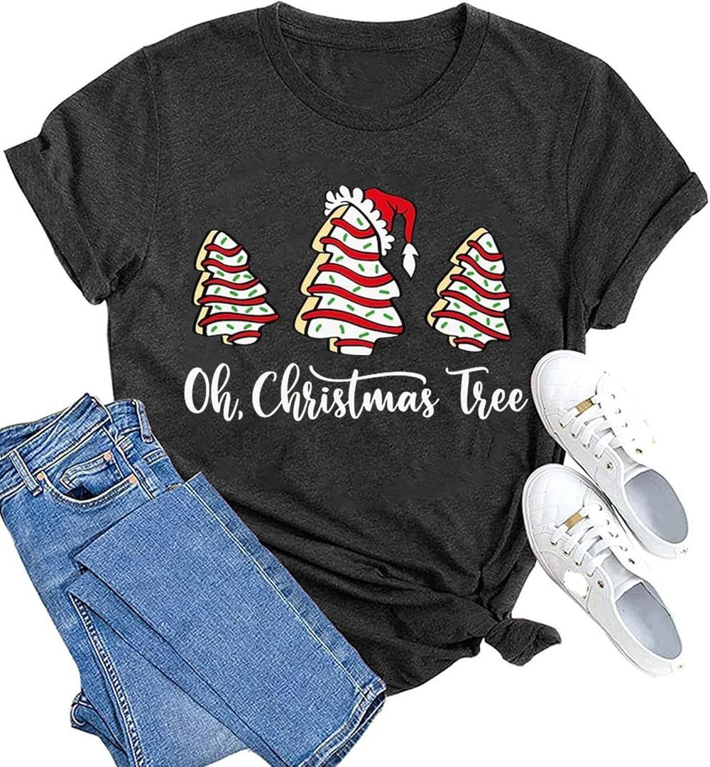 Christmas Shirts for Women Merry and Bright Christmas Shirt Xmas Tree Graphic Holiday T-Shirt Tops (Black, M)