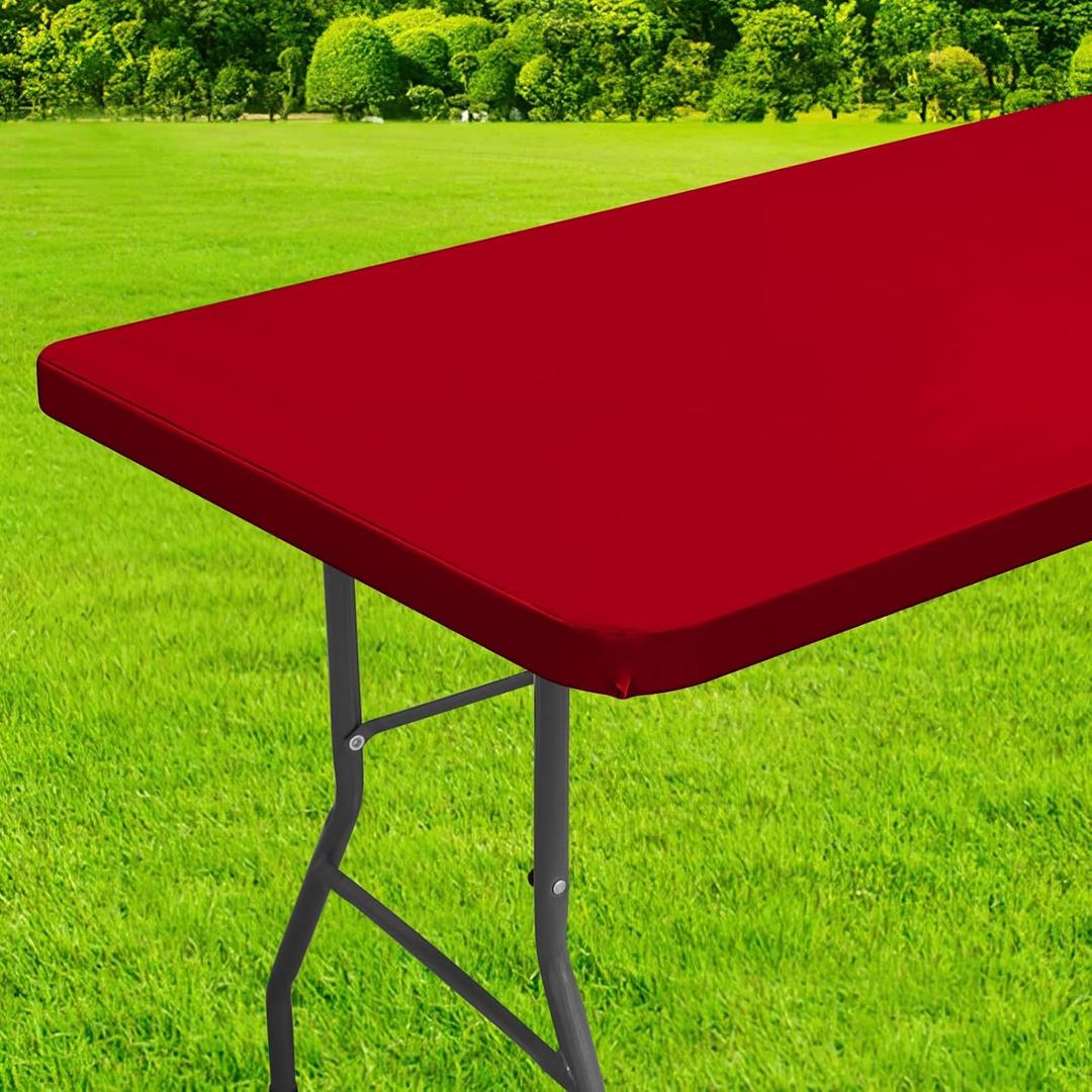 homing Rectangle Table Cloth Cover, Waterproof Polyester Elastic Fitted Tablecloth, Fits for 6 Foot Folding Tables, Washable Table Protector for Picnic, Camping, Outdoor (Red, 30" x 72")