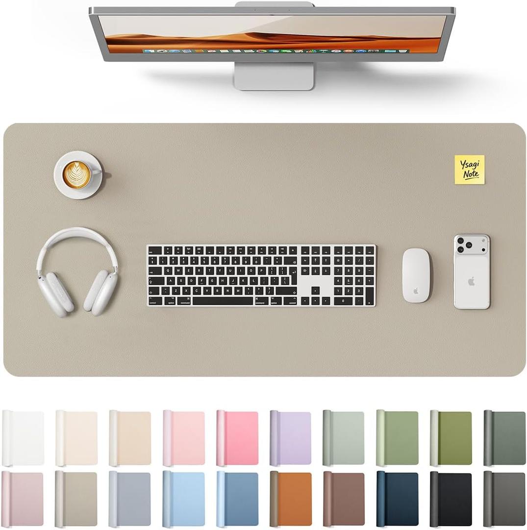 YSAGi Leather Desk Pad Protector, Office Desk Mat, Large Mouse Pad, Non-Slip PU Leather Desk Blotter, Laptop Desk Pad, Waterproof Desk Writing Pad for Office and Home (Olive Beige, 35.4" x 17")