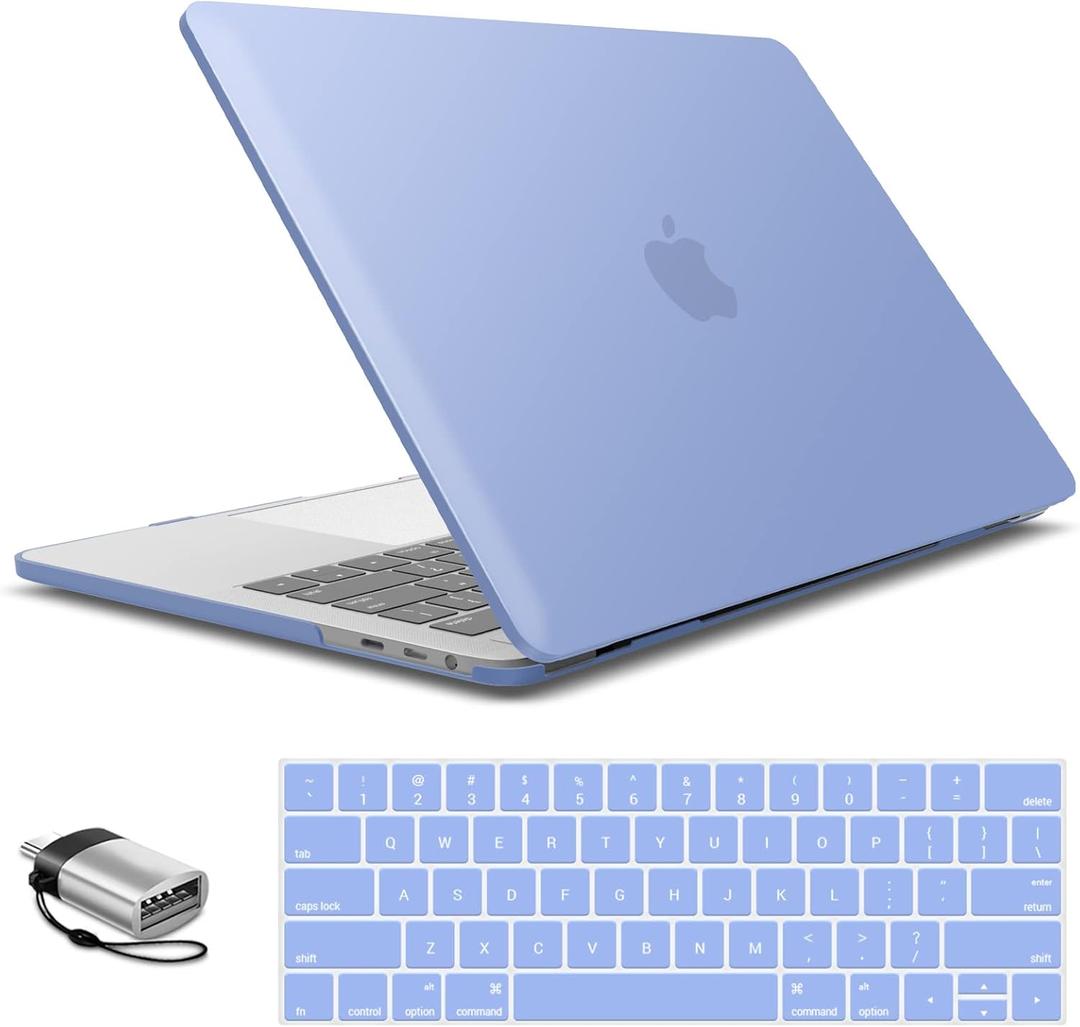 IBENZER Compatible with MacBook Pro 15 Inch Case A1990 A1707, Hard Shell Case with Keyboard Cover & Type C Adapter for Mac Pro 15 Touch Bar, Serenity Blue, T15SRLL+1TC