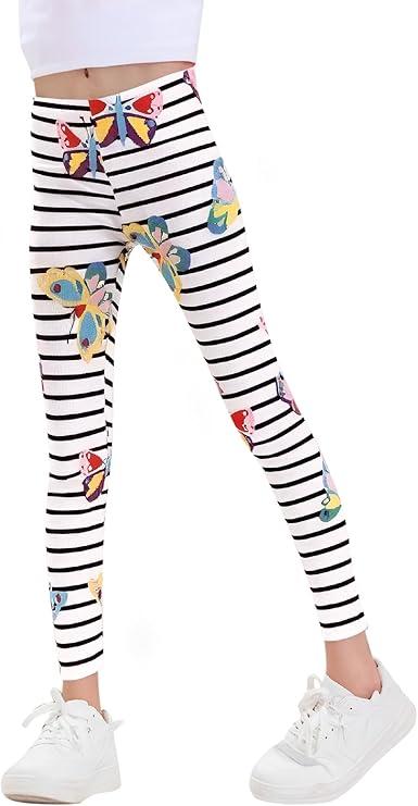 Haloumoning Kids Girls Striped Leggings Toddler Cute Elastic Waist Printed Pants, 3-4T