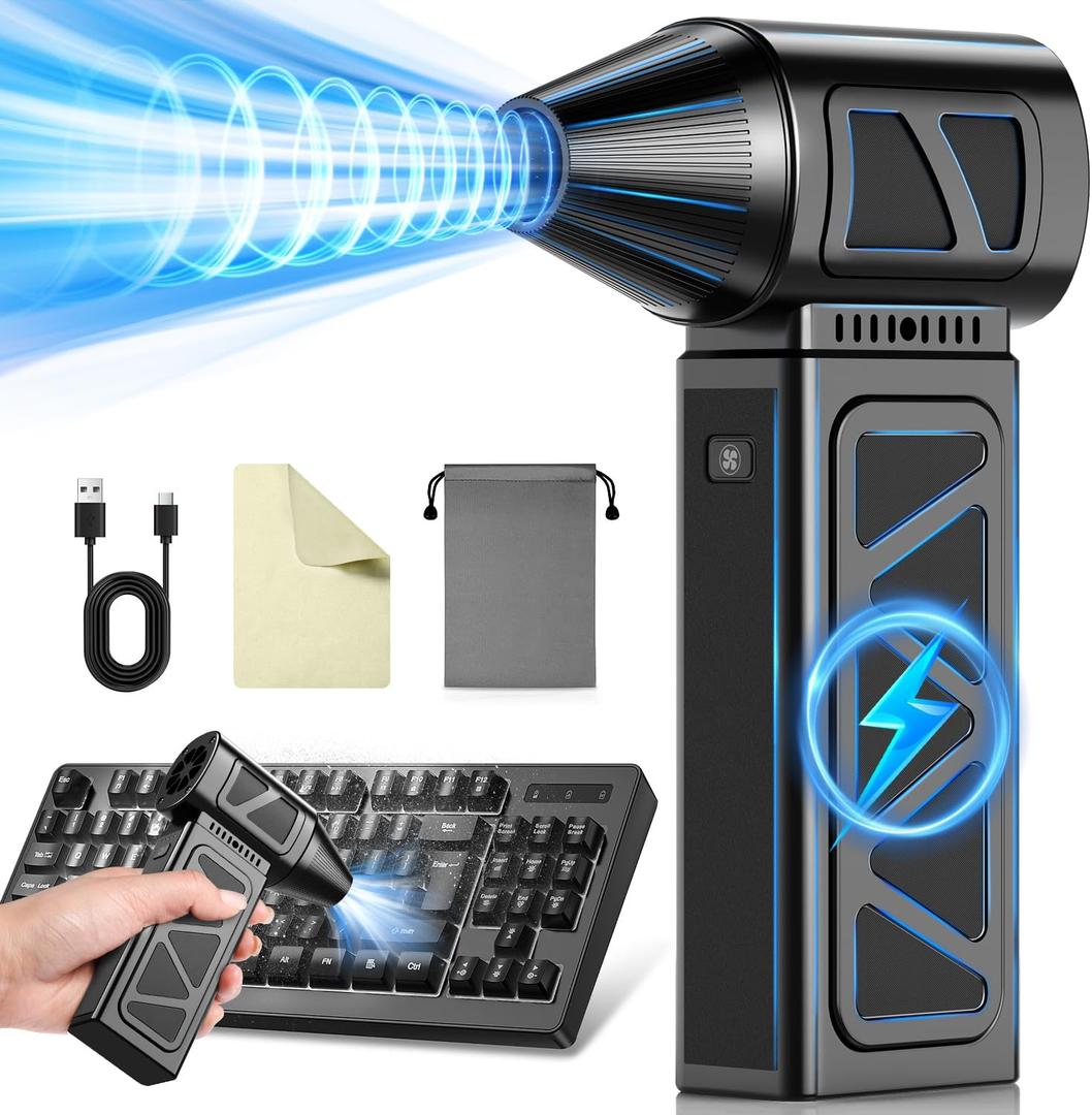 Compressed Air Duster, 360000RPM Powerful Electric Air Duster with Brushless Motor, 5-Gear Rechargeable Cordless Air Blower Turbo Fan, Mini Jet Dry Blower for PC, Keyboard, Snow, Car, Outdoors Compressed Air Duster, 360000RPM Powerful Electric Air Duster with Brushless Motor, 5-Gear Rechargeable Cordless Air Blower Turbo Fan, Mini Jet Dry Blower for PC, Keyboard, Snow, Car, Outdoors