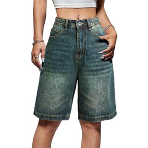 EMMIOL Women Jorts Baggy Jeans Shorts Mid-Low Waisted Denim Y2K Hip-Hop Shorts Summer Hot Short Pants Streetwear (M)