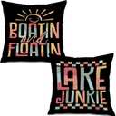 Retro Lake Pillow Covers 18x18 Set of 2, Lake House Decor for Home, Boatin' and Floatin' Nautical Decorative Throw Pillow Covers for Home Cabin, Gifts for Lakes Lovers Women