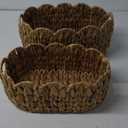 Scalloped Basket, Water Hyacinth Basket for Organizing and Decor, Hand-Woven Rattan Baskets with Built-In Handles for Living Room, Bedroom, Laundry, 2 Pack (Oval)