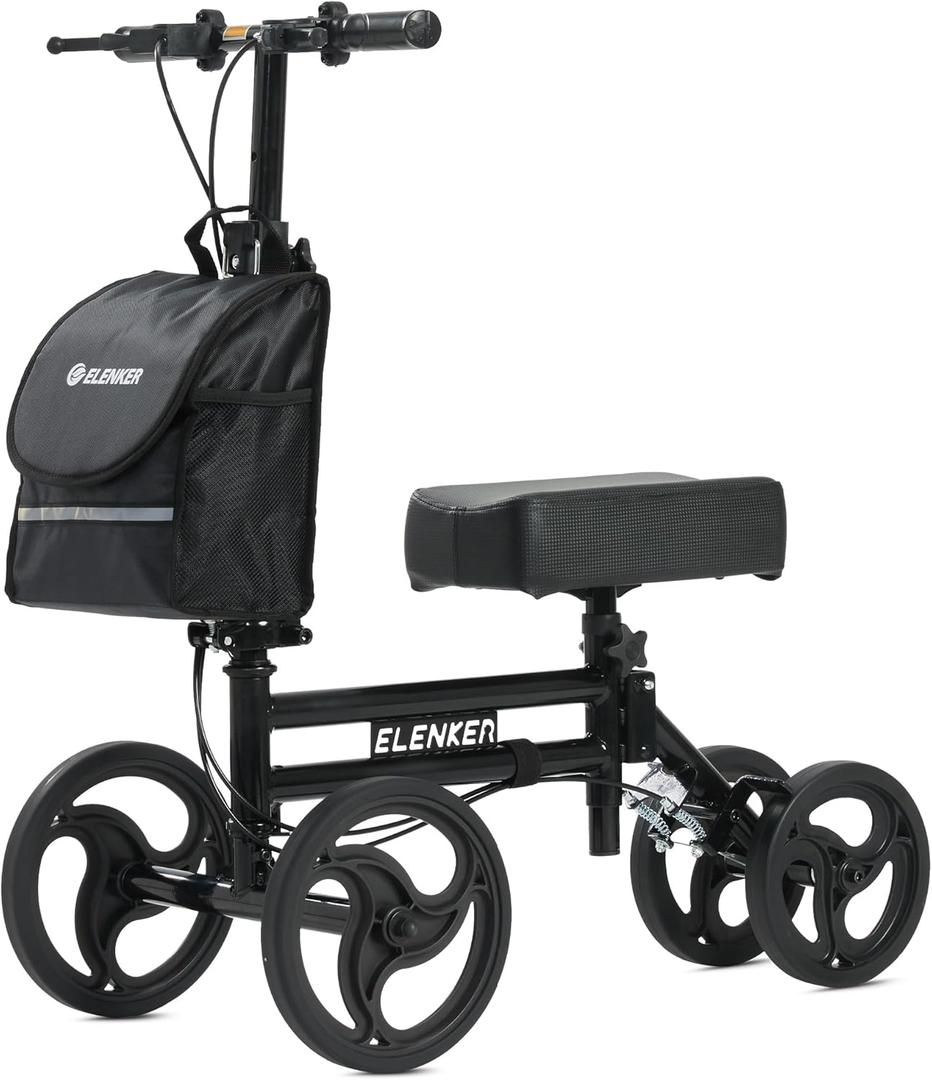 ELENKER Knee Scooter with Basket Dual Braking System for Ankle and Foot Injured Bright Black (Bright Black)