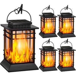 Brightever 4-Pack Solar Lanterns Outdoor Waterproof, 2026 Upgraded Flickering Flame Solar Lantern Outdoor Lights, Solar Powered Hanging Lantern Lights for Outside Patio Garden Yard Table Decor