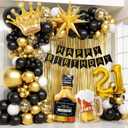 108pcs 21st Birthday Decorations for Him with Number 21 Foil Balloon Fringe Curtains White Black and Gold 21st birthday Balloons