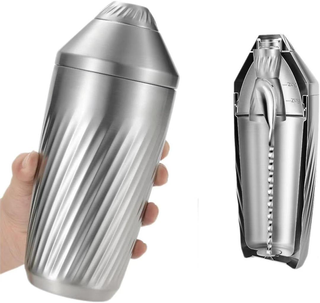 Hybrid Cocktail Shaker Set - Innovative Premium Vacuum Insulated Stainless Steel Drink Shaker Double Wall Margarita Mixer Jigger & Mixing Spoon Set - Martini Shaker for Home Bartender - 28oz 