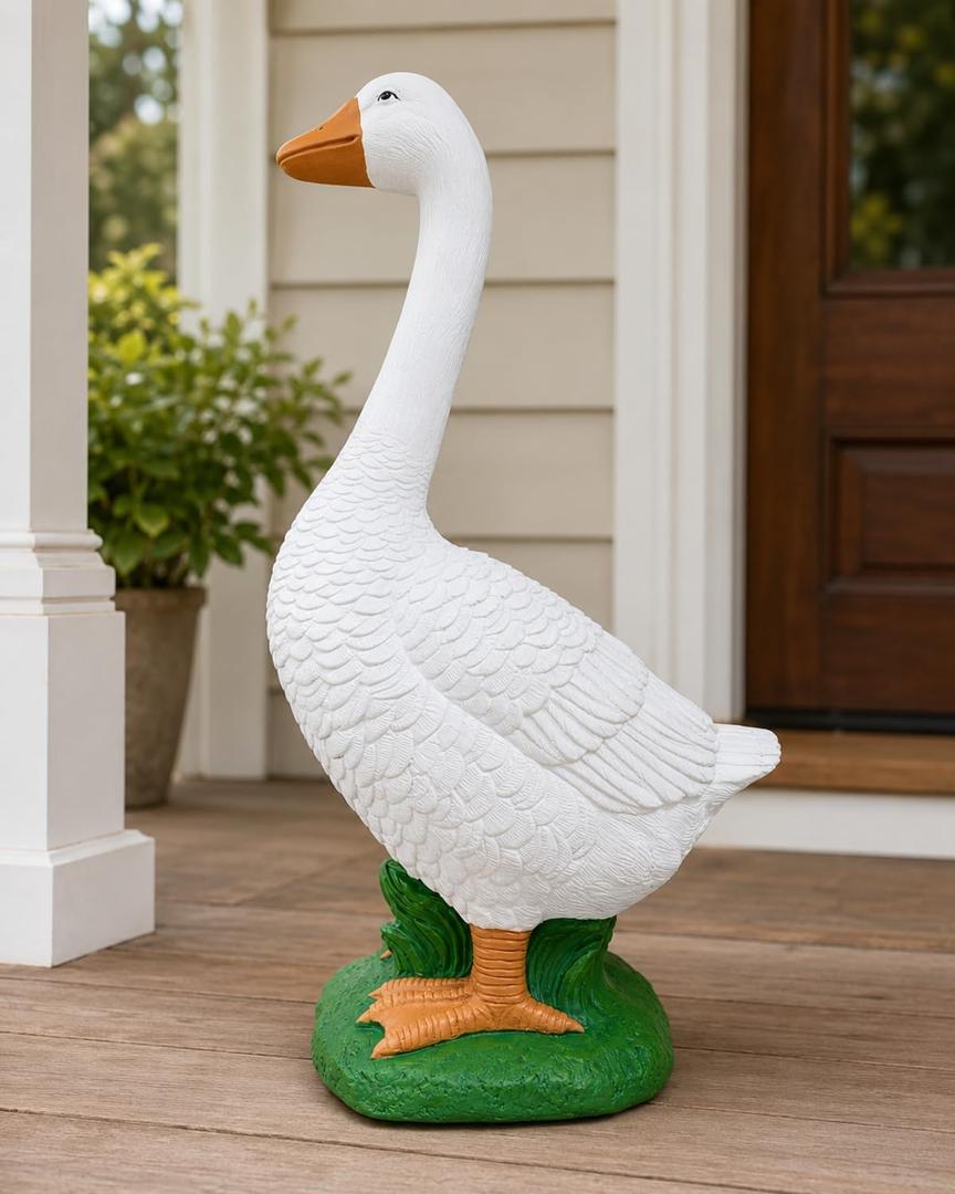 iStatue Porch Goose 23 Inch, Porch Goose Statues Lawn Ornaments, Resin Large Outdoor Garden Decor Farmhouse Patio Yard Entryway Decorative Figurine (Grass Base), Extra Large