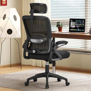 Ergonomic Office Chair,Mesh Office Chair with Lumbar Support,High Back Desk Chair with Flip-up Arms,400 lbs Big and Tall Computer Chair with Headrest,Comfy Desk Chairs, Standard, 19.7"D x 26"W x 52"H