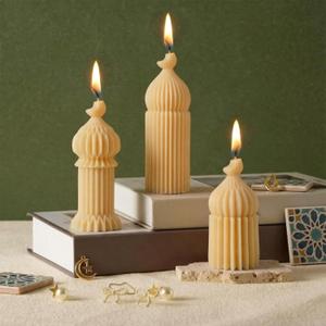 Lyrow 3 Pcs Ramadan Mubarak Scented Soy Candles Eid Islamic Muslim Home Decor Ramadan Mosque Shaped Small Pillar Candles Set Gift for Islam Eid Muslim Festival Home Decorations, 3 Design