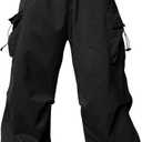 JMIERR Men's Baggy Cargo Pants Trendy Casual Parachute Pant Loose Fit Harem Joggers with Pockets for Streetwear (Medium, A1 Black)