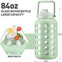 MUKOKO 84 oz Glass Water Bottles,2.5 Liter Gallon Drinking Bottle with Handle,Large Glass Water Jug with Silicone Sleeve for Gym Sports,Time Marker,Wide Mouth,Green