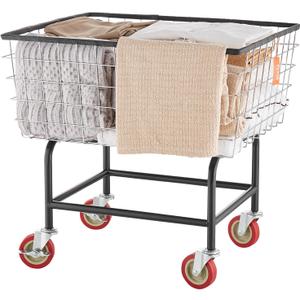 VEVOR Wire Laundry Cart, 2.8Bushel Wire Laundry Basket with Wheels, 26.7''x21.7''x26.4'' Commercial Basket Cart, Steel Frame with Chrome Finish, 4" Casters
