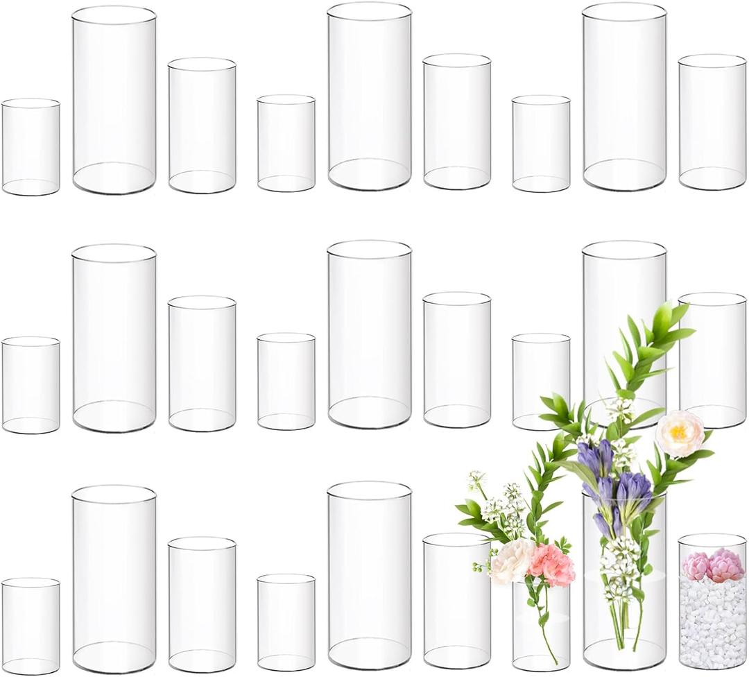 24 Pack Acrylic Cylinder Vases 4,6,8 Inch Tall Clear Acrylic Flower Vase Bulk Floating Candle Holders Cylinder Plastic Vases for Centerpiece Table Wedding Home