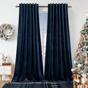 Dchola Navy Blue Velvet Curtains for Bedroom Window with Back Tab, Super Soft Vintage Luxury Heavy Drapes, Room Darkening Thermal Insulated Curtain for Living Room, W52 by L90 inches, 2 Panels (52"W x 90"L (Pack of 2), Navyblue)