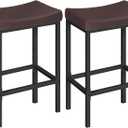 HOOBRO Bar Chairs, Set of 2 Counter Height Saddle Stools with Curved Surface, 24.8 Inches, 2.4" Thick Upholstery, for Kitchen and Dining Room, Brown and Black BC10BY01