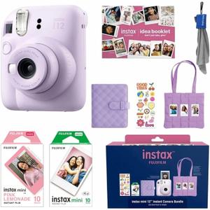 Fujifilm Instax Mini 12 Instant Film Camera All Included Holiday Bundle 2025 + Pink Lemonade Instant Film 10 Exposures (Lilac Purple)