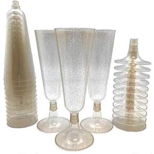 Oojami 70 pc Gold Glitter Plastic Classic ware Glass Like Champagne Wedding Parties Toasting Flutes Party Cocktail Cups