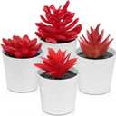 Uguisu Artificial Potted Plant, Simulated Gem Flower, Lotus Flower, Spring Artificial Succulent Plant, Small Artificial Plant, Spring Artificial Fake Plant, Office Home Wall Decoration (4/Red)