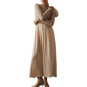 Lauweion Womens Turtleneck Maxi Sweater Dresses Long Sleeve Knit Pullover Jumper Fall Winter Flowy Modest Long Dress (Medium, Khaki)
