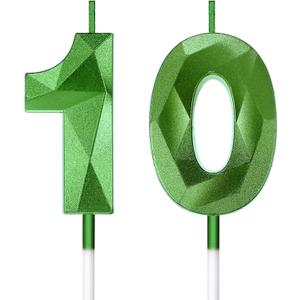 10th Birthday Candles Cake Number Candles Happy Birthday Cake Topper Decoration for Wedding Anniversary Celebration Favor, 3.54 Inches Total Length (Green)