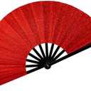 13" Glitter Large Rave Fans Clap Fans for Line Dancing Folding Clack Handheld Foldable Decorative Fans Hand Fan for Dance, EDM Music Festivals & Parties(Red) 2 Pack
