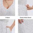Spicy Sandia Womens Midi Casual Dress Elastic Empire Waist Short Sleeve V Neck A Line Flowy Vintage Dress for Summer Spring (White, S)