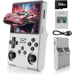 R40S Pro Handheld Game Console,30000 HD Games Mini Retro Gaming Console,3.5-Inch IPS Screen,Built in 45 Emulators,256GB SD Card,3800mAh Battery (White)
