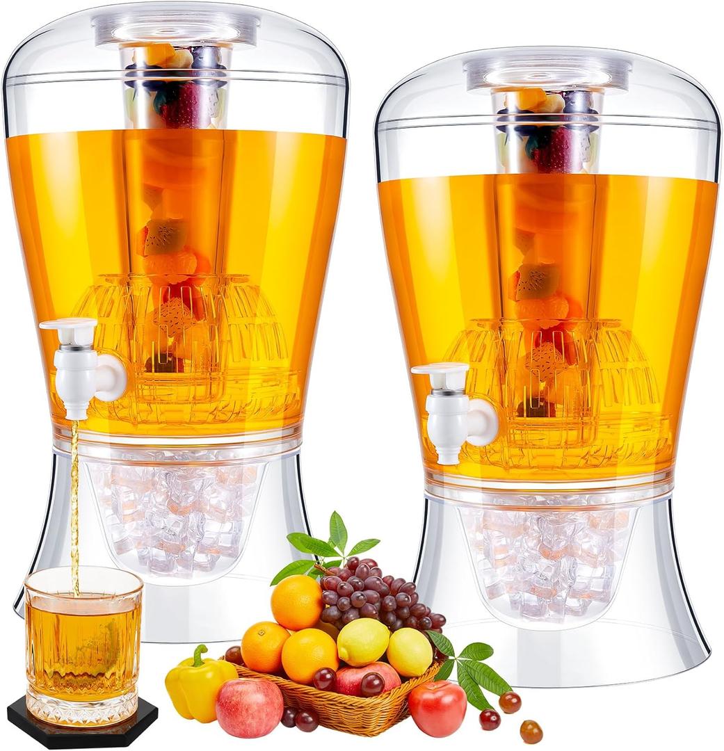 Maxcheck 2 Pieces 6.8 L Acrylic Beverage Dispenser Drink Dispensers for Parties Unbreakable Water Container Countertop with Ice Core and Spigot for Iced Juice Tea Coffee Milk Wedding Party