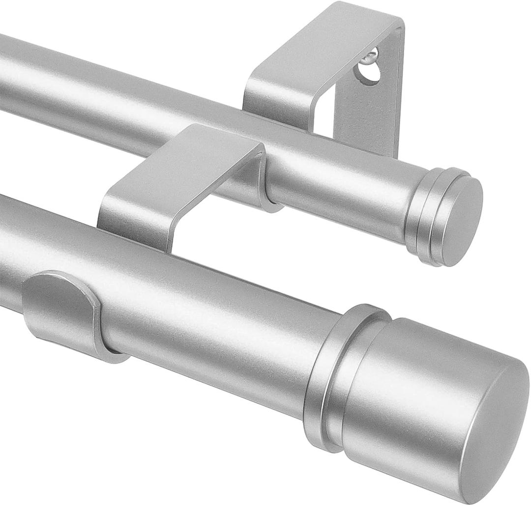 Double Curtain Rod 72 to 144 Inch, HOTOZON 1 Inch Heavy Duty Curtain Rods for Windows, Telescoping Double Drapery Rod with Simple Cap Finials, Silver (72-144", Silver)